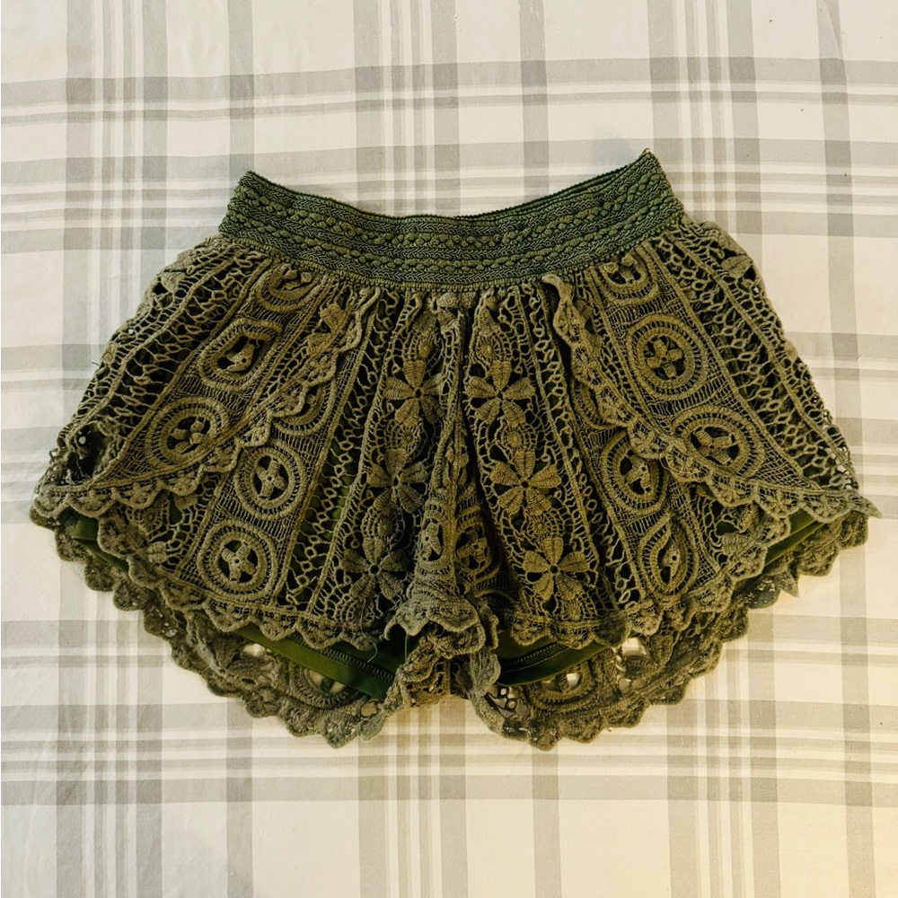 Green lace shorts